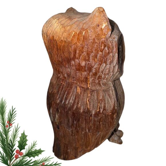 Hand-Carved Wooden Owl Figurine – Rustic Folk Art Woodland Decor - Picture 4 of 11